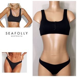 New. Seafolly 3 snap black scoop bikini set. Size USA 6. Retails $174